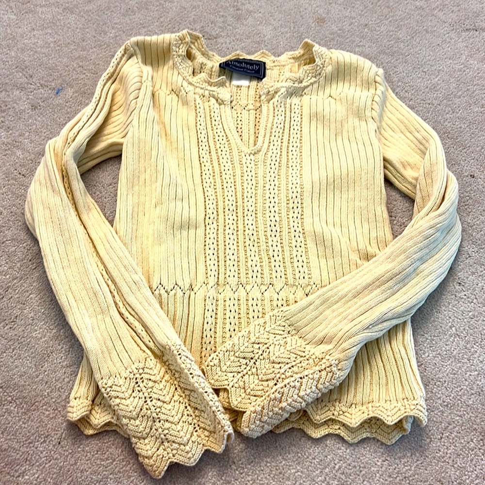 Pale yellow, peasant style sweater bell sleeves